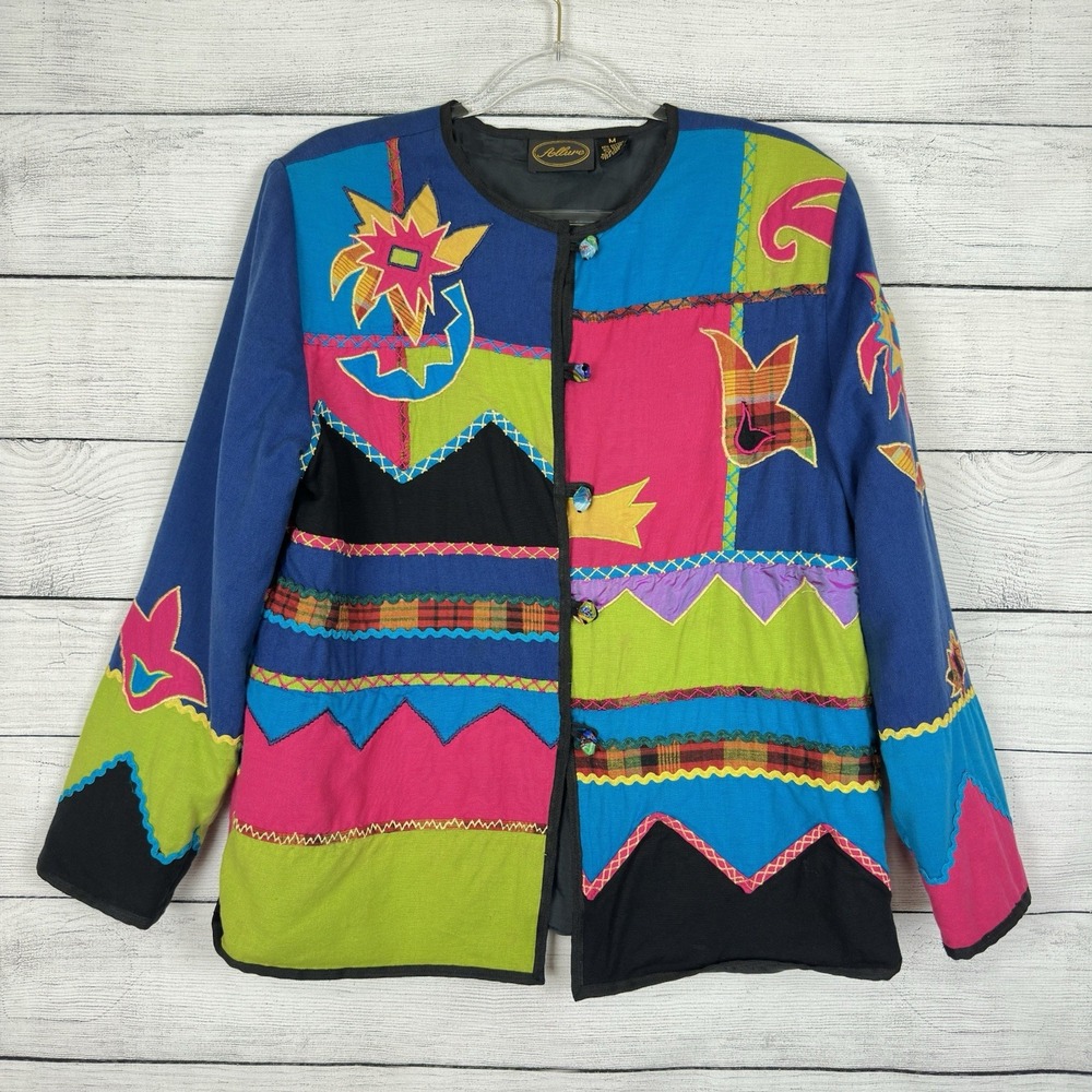 Vintage Allure Patchwork Cardigan Coat Sz Medium Eclectic Teacher‎ Art 90s Retro